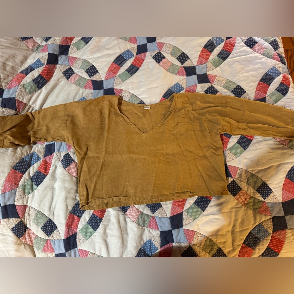 Frond Linen V Neck Top M/L